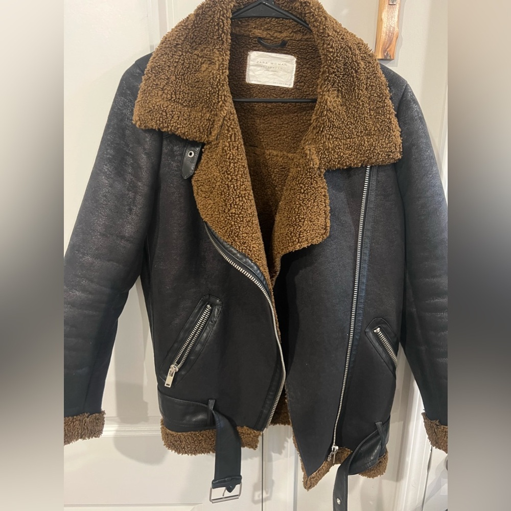 Black and Brown Zara Shearling Jacket